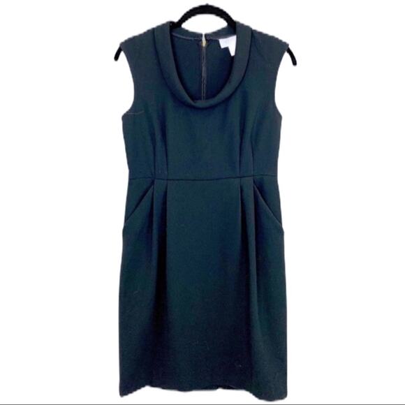 LOFT Dress Black Drape Neck Sheat Sleeveless Pockets Career Women's Size 2P - Picture 3 of 10